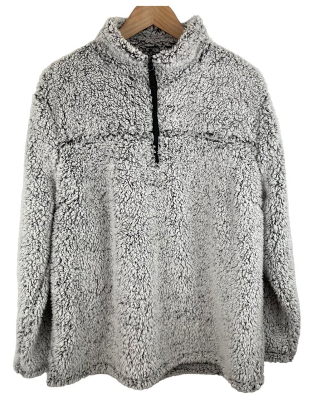 Port Authority Womens Size XL Heathered Gray Faux Fur 1/4 Zip Sweatshirt